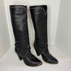 ZODIAC USA BOOTS SIZE 8.5M BLACK LEATHER COUNTRY FESTIVAL WESTERN KNEEHIGH